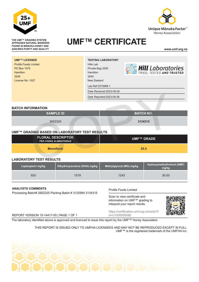 HADDRELLS Manuka Honey UMF 25+, MGO 1243 mg/kg, 250g